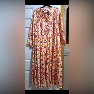 Bohemian Long Sleeve Dress in Cream and Orange